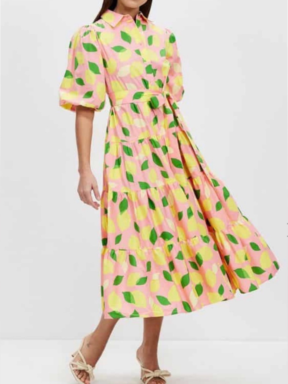 kate spade Pink Lemon-Print Tiered Maxi Dress